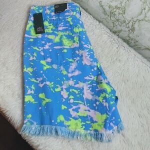 Wild Fable Blue Paint Splash High Rise Button Fly Bermuda Shorts
